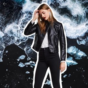 zara leather look moto biker jacket black small